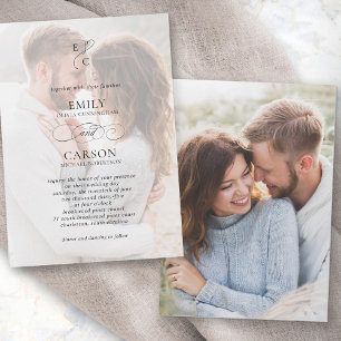 Elegantes Hochzeitsstift Vellum Overlay Foto Monog Einladung