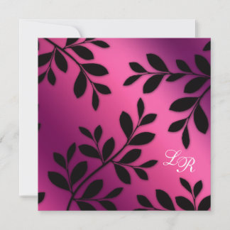 Elegantes Hochzeitsstil Blätter Rosa Lila Schwarz Einladung