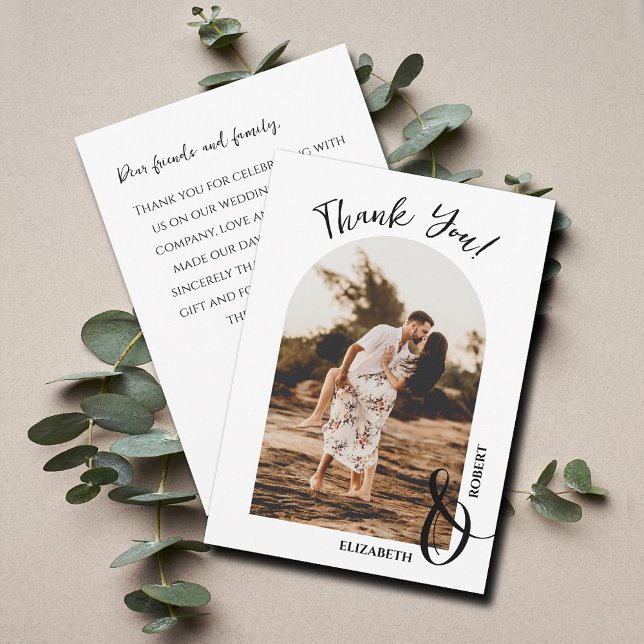 Elegantes Hochzeitsstil-Foto Dankeskarte (Elegant arched wedding photo flat thank you cards feature your message on the back)
