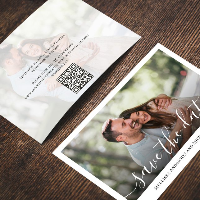 Elegantes Hochzeitsstil Save the Date (Wedding save-the-date photo card with a scannable QR code. )