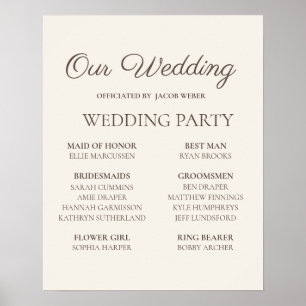 Elegantes Hochzeitstafel-Schild mit Tan-Farbe Poster