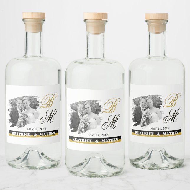 Elegantes Hochzeitstil-Foto-Flaschenetikett, Jubil Alkoholflaschenetikett (Flaschen)