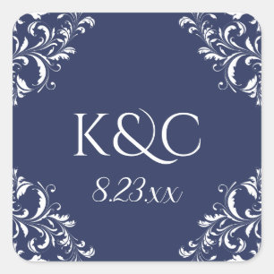 Elegantes Hochzeitstil Nadine - Navy Blue Quadratischer Aufkleber