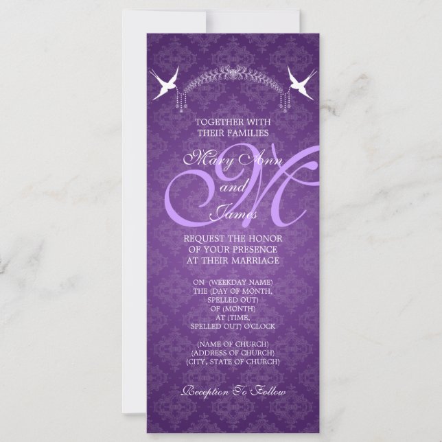 Elegantes Hochzeitstipenmonogramm Lila Einladung (Vorderseite)