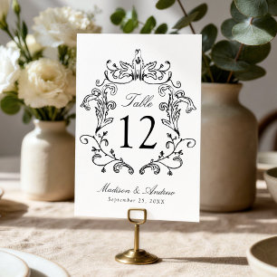 Elegantes Hochzeitstisch-Schild mit schwarzem Wapp Tischnummer