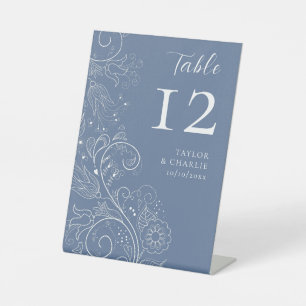Elegantes Hochzeitstischnummern-Schild aus staubbl Sockelschild