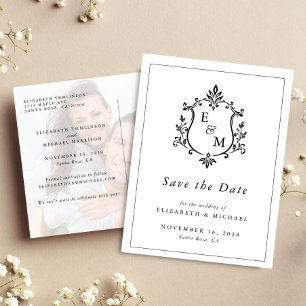 Elegantes Hochzeitswappen-Monogramm-Foto Save The Ankündigungspostkarte