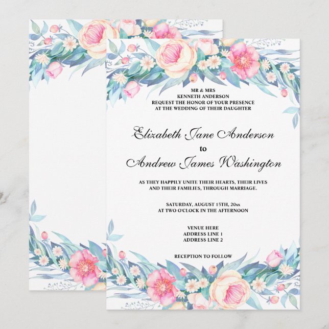 Elegantes Hochzeitswasser Einladung (Vorne/Hinten)