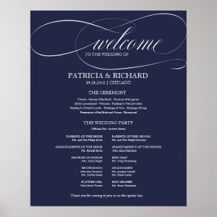 Elegantes Hochzeitszeremonie-Programm Navyblau Poster