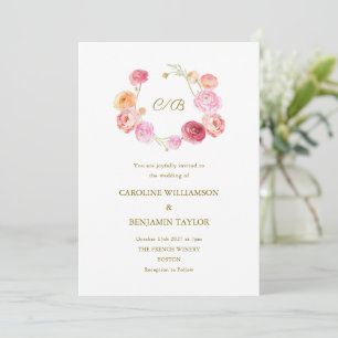 Elegantes Hochzeitwasser Ranunculus Floral Pink Einladung