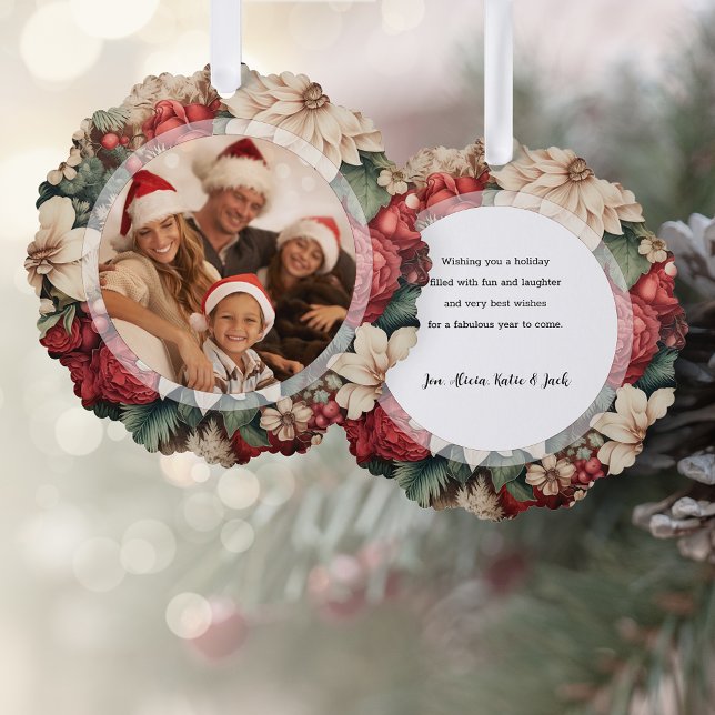 Elegantes Holiday Floral Foto Ornament Karte (Von Creator hochgeladen)