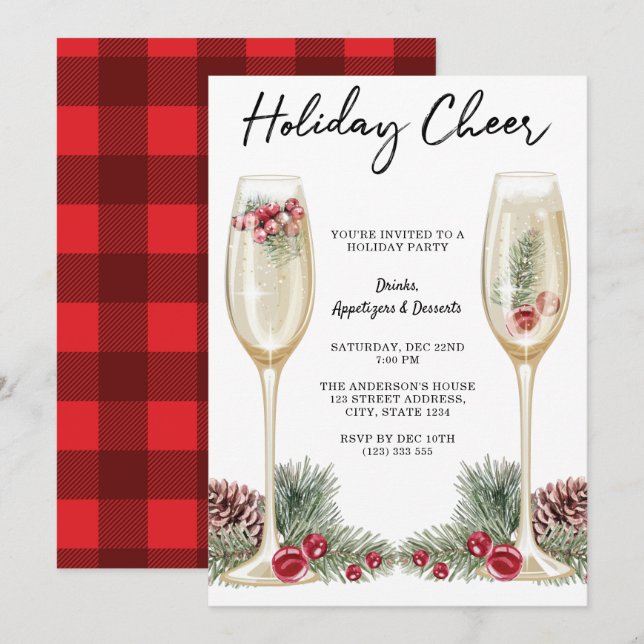 Elegantes Holiday Party Champagne Glass Einladung (Vorne/Hinten)