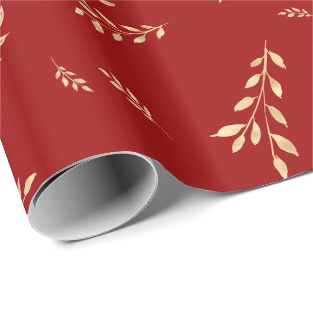 Elegantes Holiday Red Gold Foil Blätter Geschenkpapier (Rolleneckpunkt)