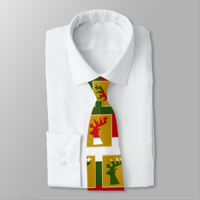 Elegantes Holiday Rentier Muster Green Red & Gold Krawatte (Gebunden)