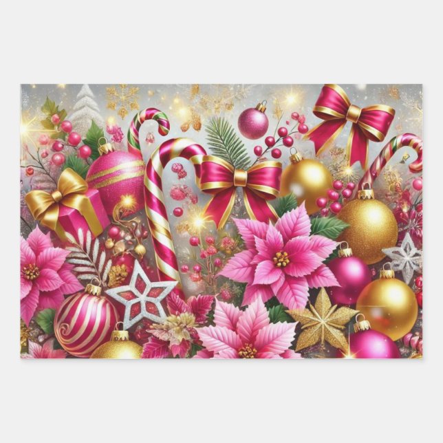 Elegantes Holiday Sparkle Wrapping Paper Geschenkpapier Set (Vorderseite)