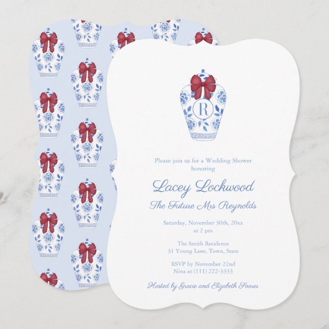 Elegantes Holidays Red Something Blue Brautparty Einladung (Vorne/Hinten)