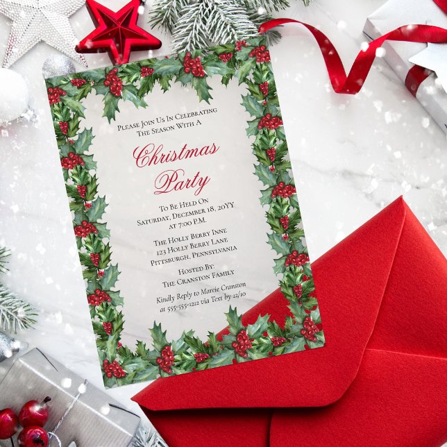 Elegantes Holly und Berries Rahmen Weihnachtsfest  Acryleinladungen (Elegant Holly and Berries Frame Christmas Holiday Party  Acrylic Invitation )