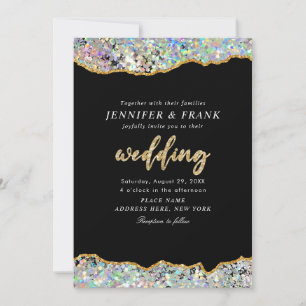 Elegantes holografisches Glitter-Achat-Schwarz Mod Einladung
