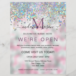 Elegantes holografisches Glitter Wir haben geöffne Flyer