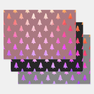 Elegantes holografisches Weihnachtsbaummuster Geschenkpapier Set