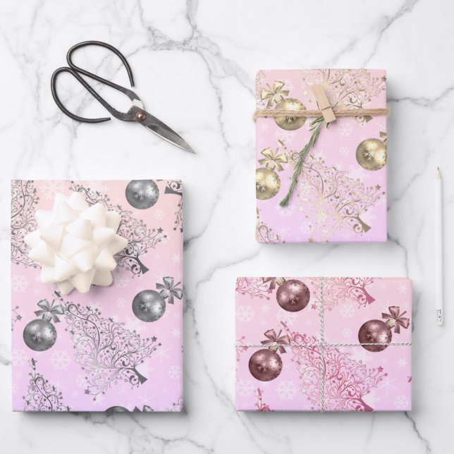 Elegantes holografisches Weihnachtsmuster Geschenkpapier Set (Vorderseite)