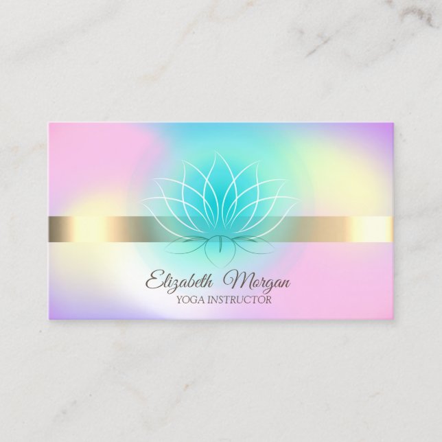 Elegantes Holographic Gold, Lotus Yoga Instructor Visitenkarte (Vorderseite)