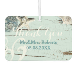 Elegantes Holz BLue Seashells Beach Wedding Autolufterfrischer