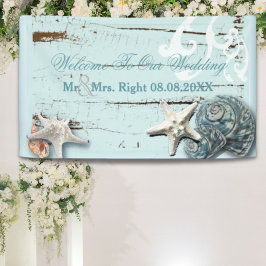 Elegantes Holz BLue Seashells Beach Wedding Banner