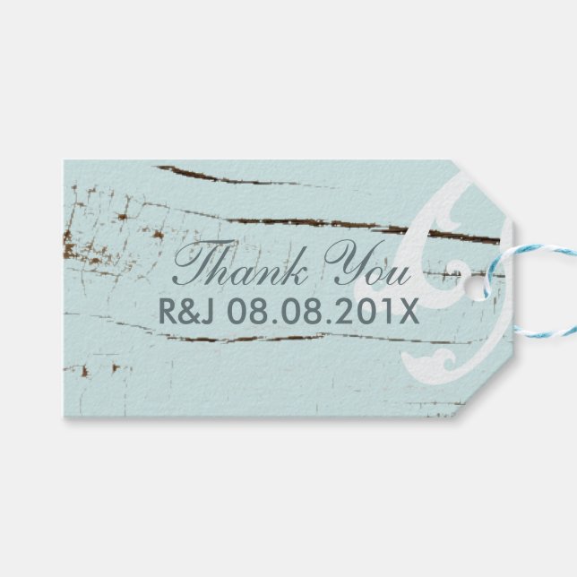 Elegantes Holz BLue Seashells Beach Wedding Gefall Geschenkanhänger (Vorderseite (Horizontal))