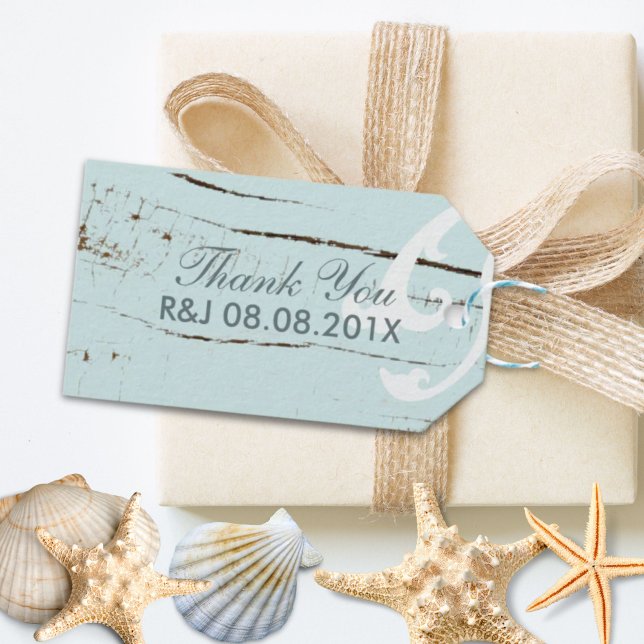 Elegantes Holz BLue Seashells Beach Wedding Gefall Geschenkanhänger (Elegant wood BLue Seashells Beach Wedding favor Gift Tags)