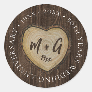 Elegantes Holz zum 50. Hochzeitstag Runder Aufkleber