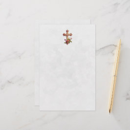 Elegantes Holzkreuz mit rosa Blume Briefpapier