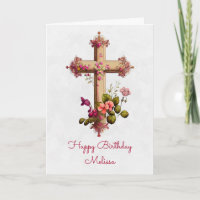 Elegantes Holzkreuz mit rosa Blume Geburtstag