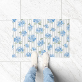 Elegantes Hortensienmuster Blaue Graustreifen Fußmatte