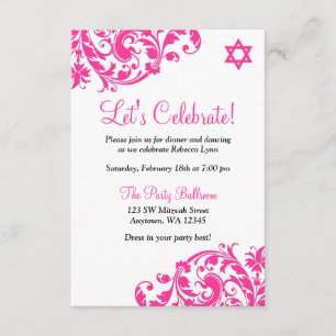 Elegantes Hot Pink Blüh Bat Mitzvah Empfang Einladung