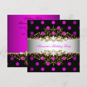 Elegantes Hot Pink Gold Black Polka Dot Party Einladung