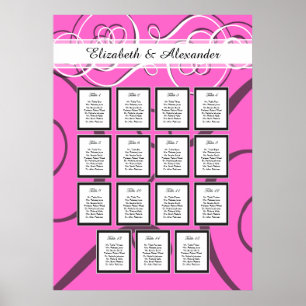 Elegantes Hot Pink Hochzeit 15 Tabelle Seating Cha Poster