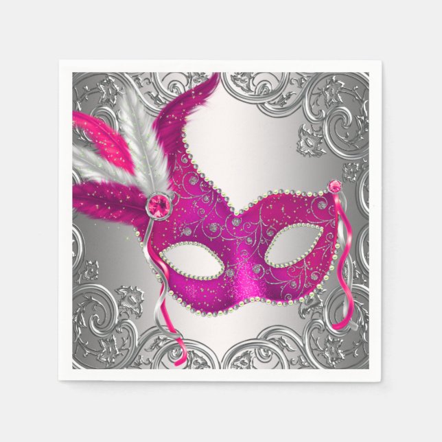 Elegantes Hot Pink Masquerade Party Serviette (Vorderseite)