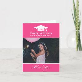Elegantes Hot Pink Personalisiert Abschluss Foto Dankeskarte