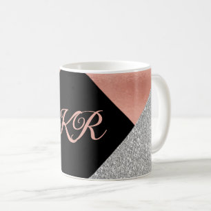 Elegantes Hot Pink Silver Glitzer Schwarzes Monogr Kaffeetasse