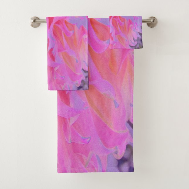 Elegantes Hot Pink und Magenta Dekorative Dahlia Badhandtuch Set (Insitu)