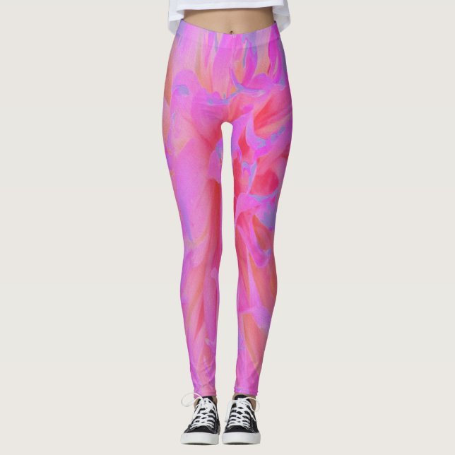 Elegantes Hot Pink und Magenta Dekorative Dahlia Leggings (Vorderseite)