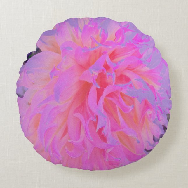 Elegantes Hot Pink und Magenta Dekorative Dahlia Rundes Kissen (Vorderseite)