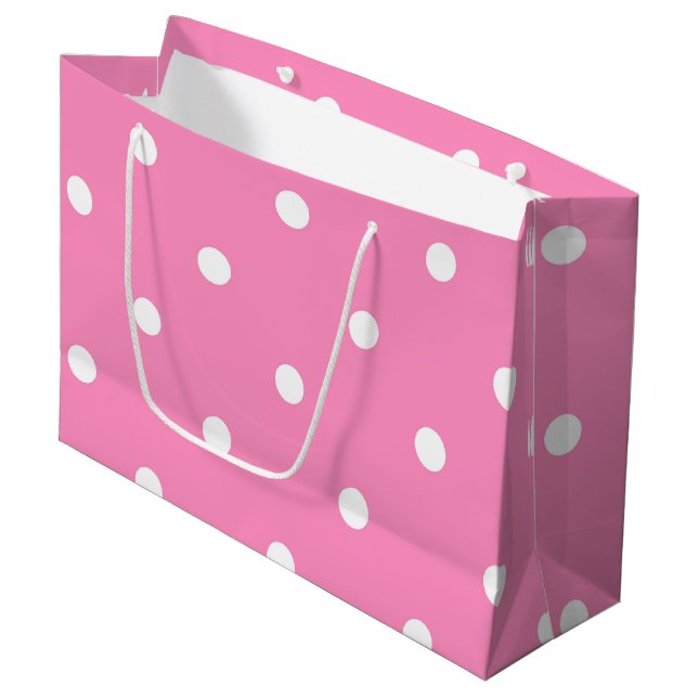 Elegantes Hot Pink White Polka Dots Template für s Große Geschenktüte (Vorderseite Schrägansicht)