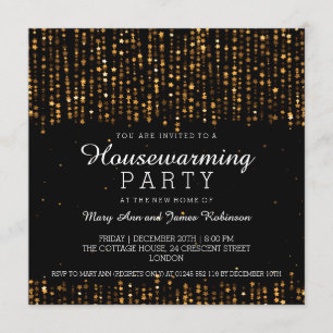 Elegantes Housewarming-Party-Sternconfetti-Gold Einladung
