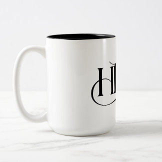 Elegantes HR-Monogramm und skurriler Katzenbecher Zweifarbige Tasse