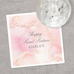 Elegantes Hübsch rosa Aquarell Gold Glitzer Party Serviette