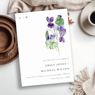 Elegantes Hübsches Watercolor Violet Blumenstrauß Save The Date