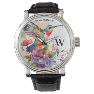 Elegantes Hummingbird Monogramm mit Namen Armbanduhr