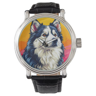 Elegantes Husky-Portrait mit lebendigem Sonnenunte Armbanduhr